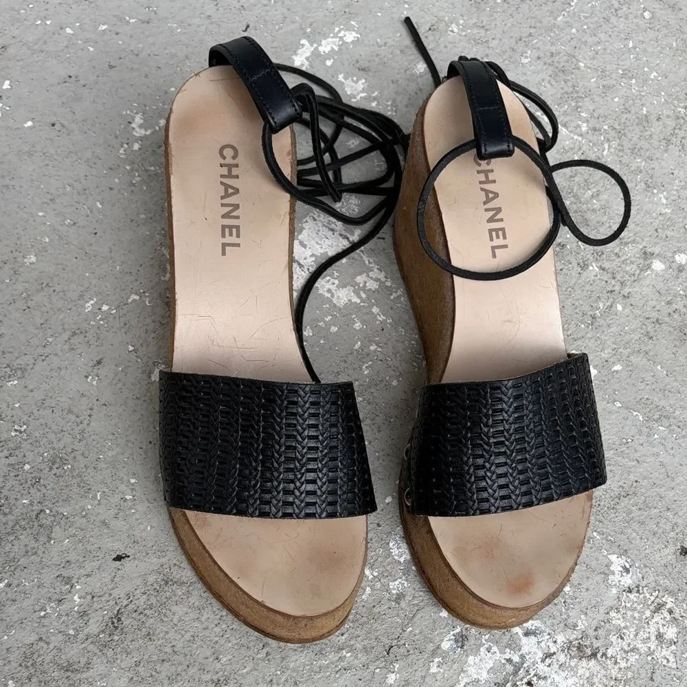 Chanel Woven Crepe Platform sandals